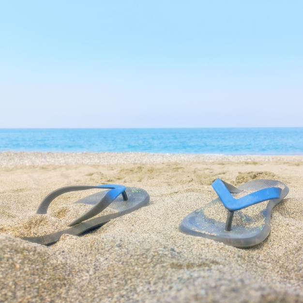 Colorful Flip Flops on the Sandy Beach Caribbean Sea