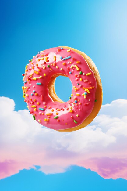 Colorful Floating Donut with Sprinkles A Captivating Stock Image Powered by Generative AI