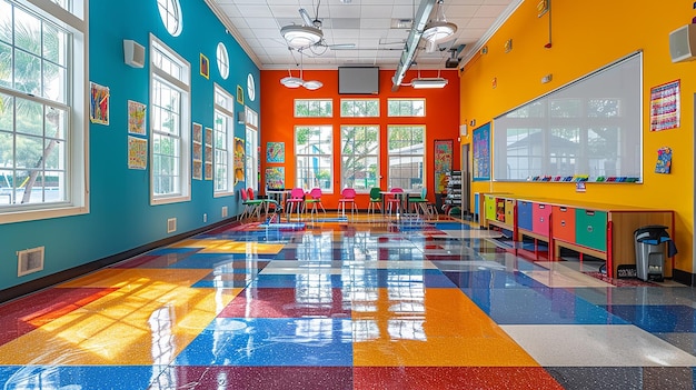 Photo the colorful floor of the school