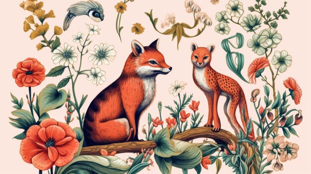 Photo colorful flora and fauna illustration