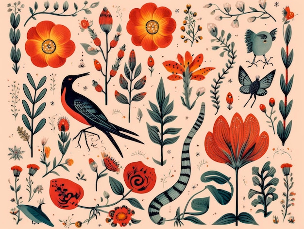 Colorful flora and fauna illustration