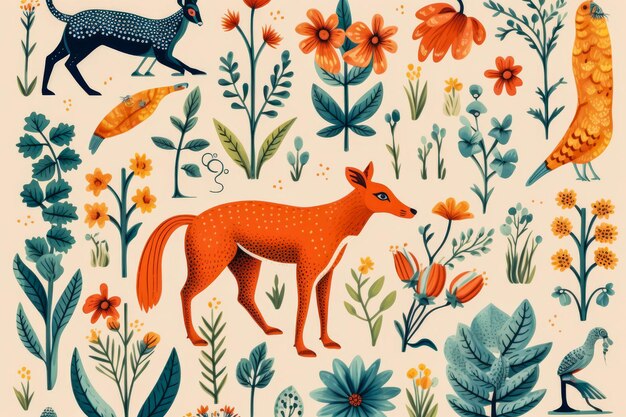 Colorful flora and fauna illustration