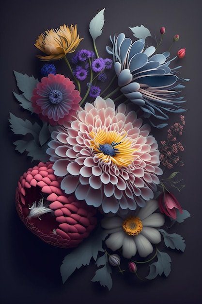 A colorful floral artwork with a flower on the bottom.