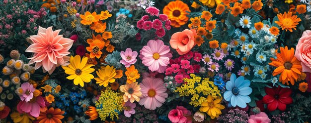 The colorful floral background a bright field of colorful flowers in full bloom