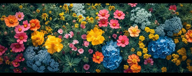 The colorful floral background a bright field of colorful flowers in full bloom