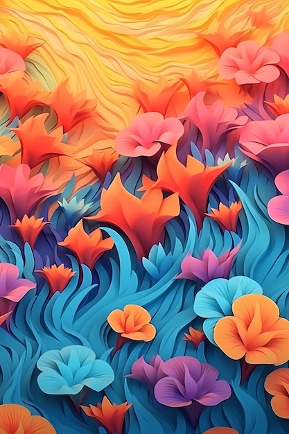 A colorful floral background with a blue and orange flower pattern