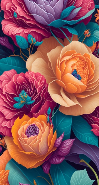 A colorful floral background with a bouquet of flowers.