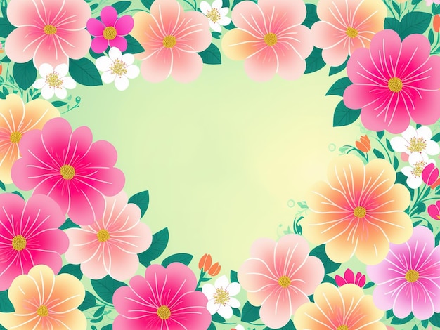 A colorful floral background with a floral border.