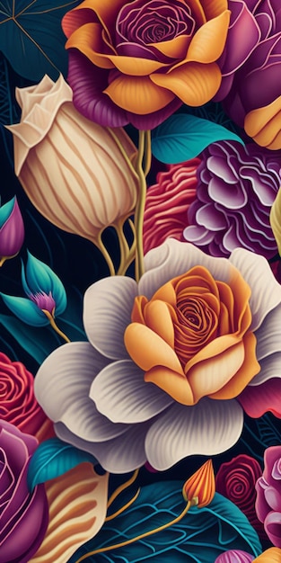 A colorful floral background with a flower and a bunch of flowers.