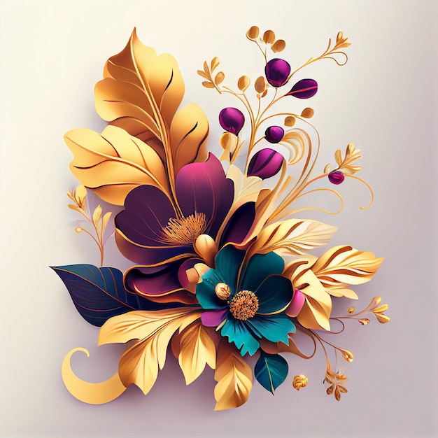 A colorful floral background with gold and purple flowers.