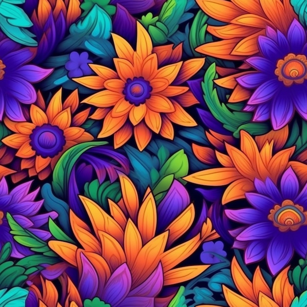 A colorful floral background with many different flowers generative ai