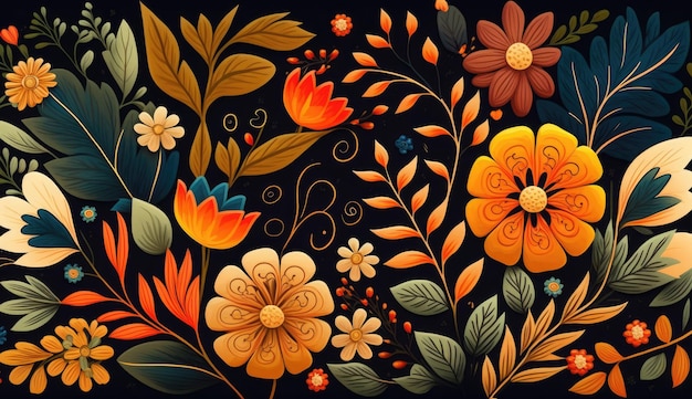 A colorful floral background with orange and yellow generative ai