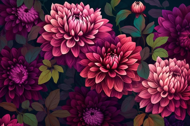 A colorful floral background with a pink flower.