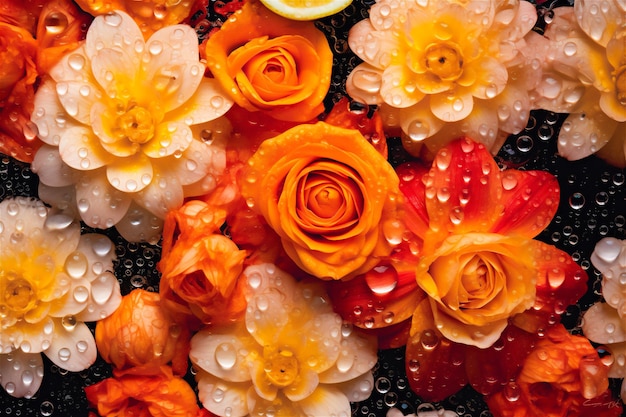 colorful floral background with water droplets ai generated