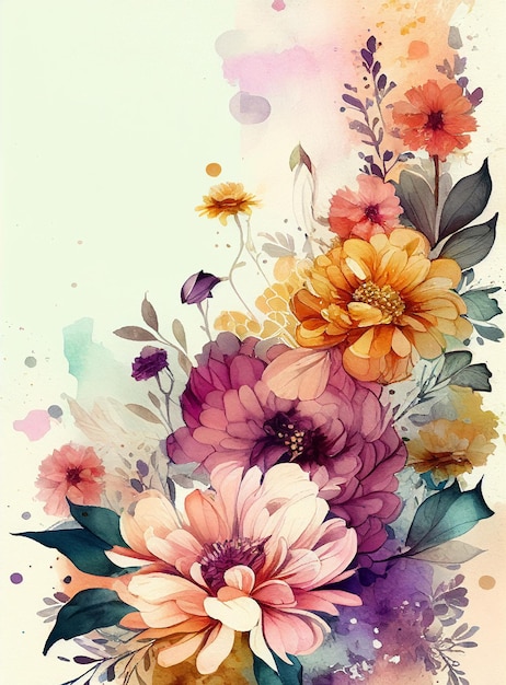 A colorful floral background with a watercolor background.