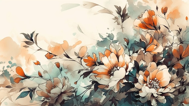 白とオレンジの花を持つカラフルな花の背景。