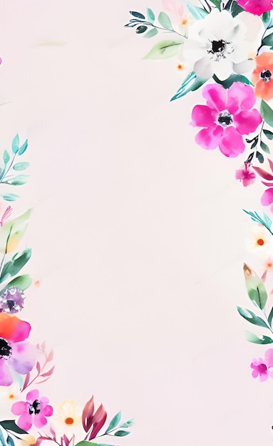 A colorful floral border with a watercolor background