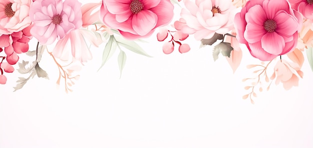 Photo colorful floral border with watercolor watercolor valentine's day flowers illustration generate ai