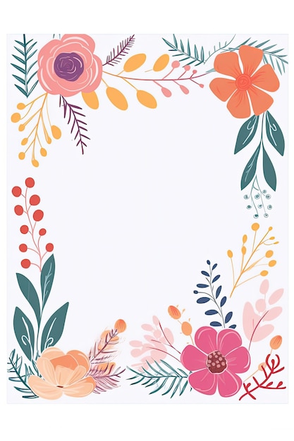 A colorful floral border with a white background.