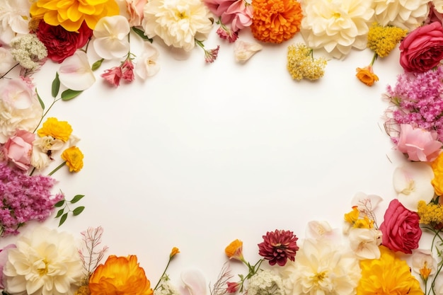 A colorful floral border with white and orange flowers