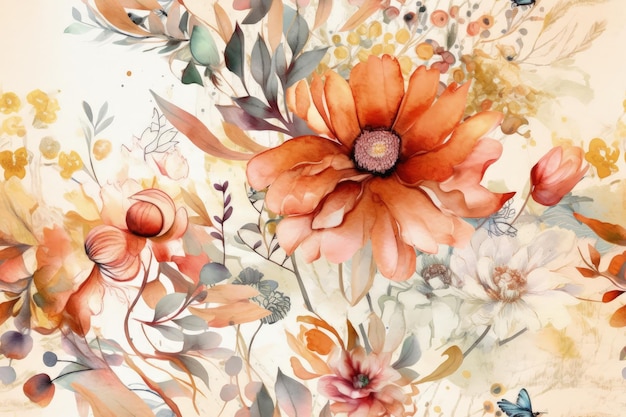 Colorful floral and butterfly composition on a white backdrop created with Generative AI technology