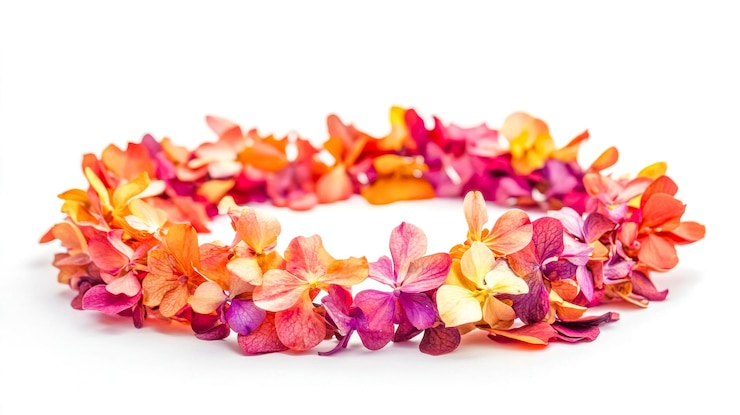Photo 白い背景の小さな花びらで作られたカラフルな花冠
