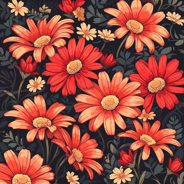 Colorful floral daisy seamless pattern illustration