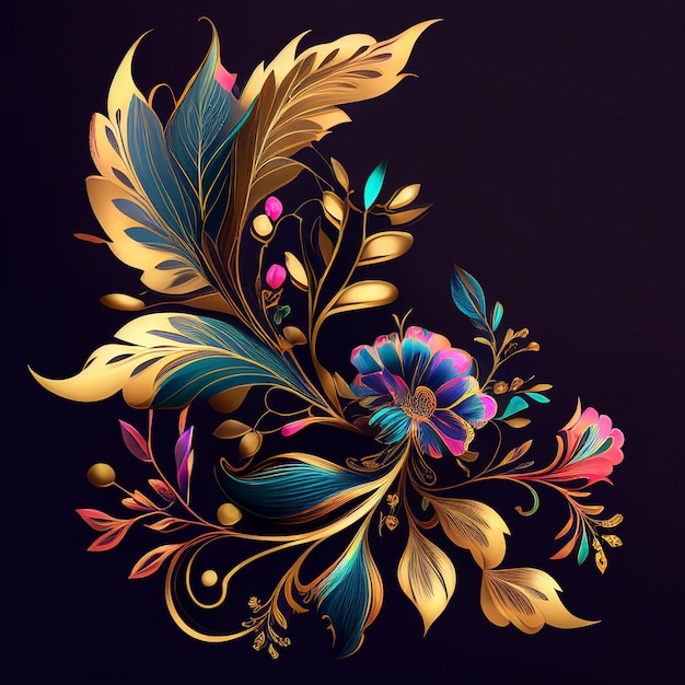 A colorful floral design with a black background.