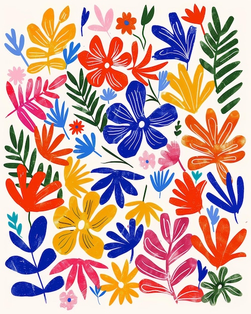 a colorful floral design with colorful flowers and leaves