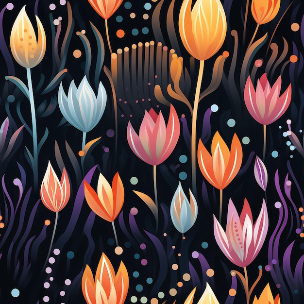 チューリップの色を使ったカラフルな花柄デザイン