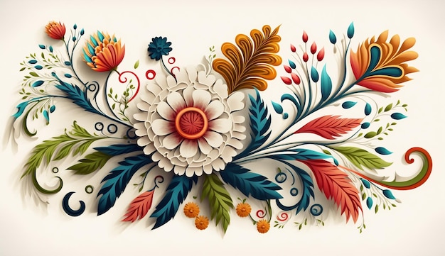 A colorful floral design with a flower in the middle.