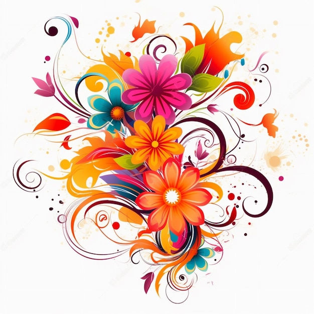 Colorful floral design with swirls and flowers on white background generative ai