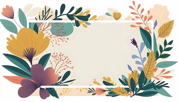 A colorful floral frame with a white background.