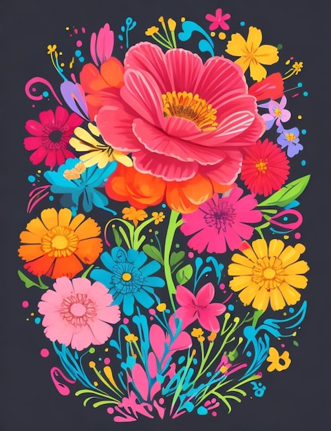 colorful floral illustration with black background