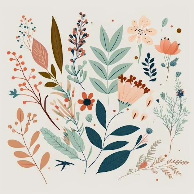 A colorful floral illustration with a bunch of flowers.