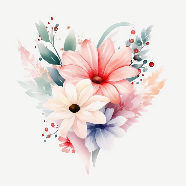 A colorful floral illustration with a red berries.