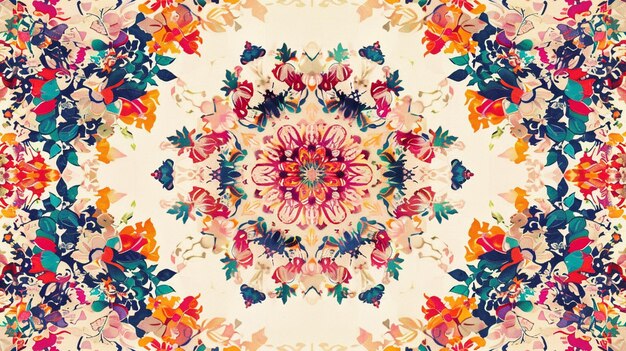 Colorful Floral Kaleidoscope Pattern on White Background