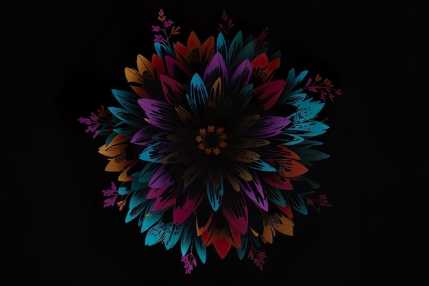 colorful floral ornament against a dark background