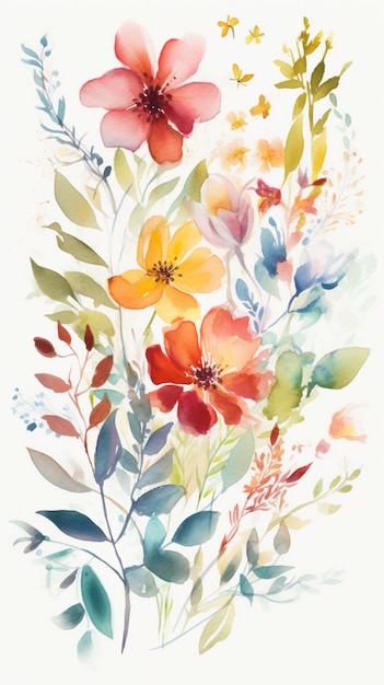 A colorful floral painting with a bunch of flowers.