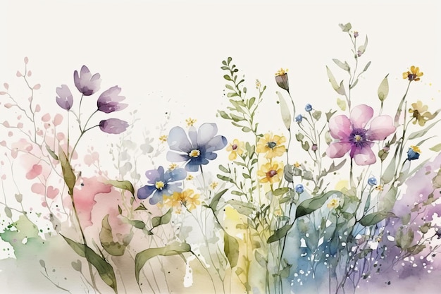 A colorful floral painting with flowers on a white background.