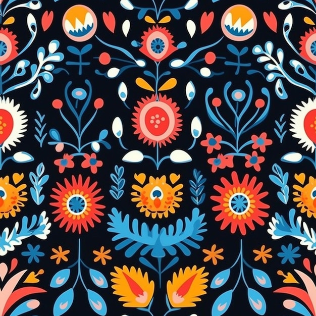 A colorful floral pattern on a black background generative ai