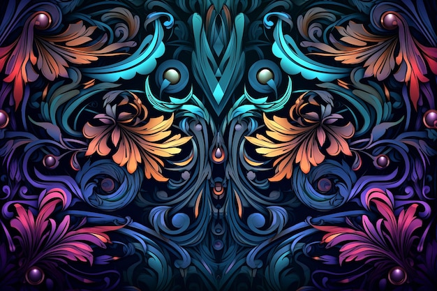 Colorful floral pattern on a black background