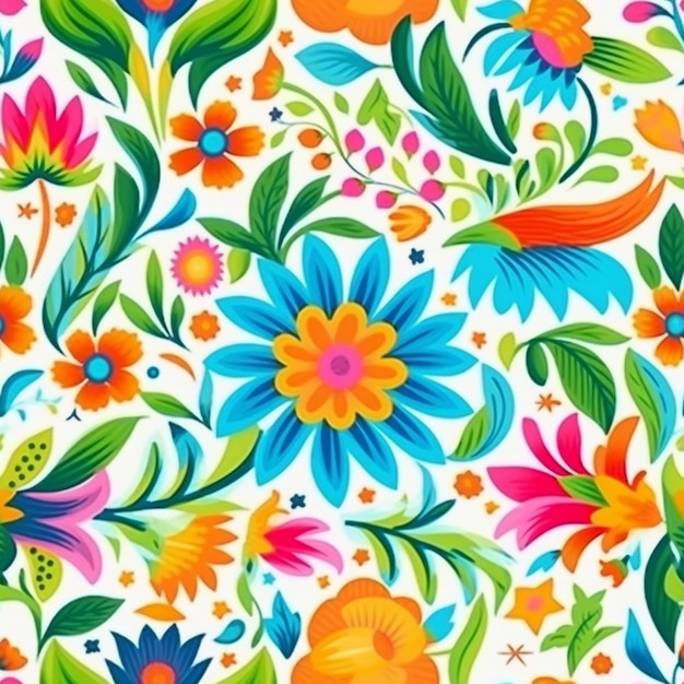 Photo a colorful floral pattern on a white background generative ai