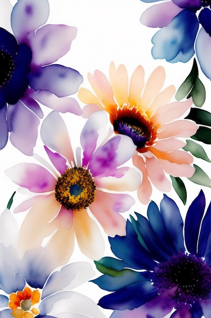 A colorful floral pattern with a blue and purple flower.