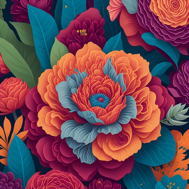 A colorful floral pattern with a bunch of flowers.