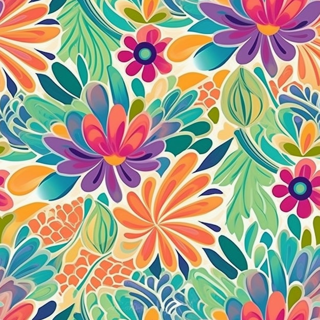 A colorful floral pattern with a colorful flower background.