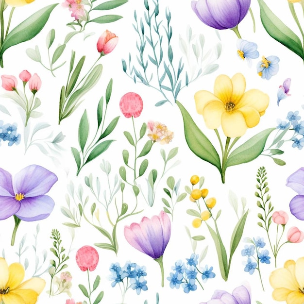 Photo a colorful floral pattern with different flowers.