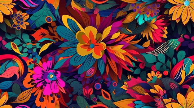 A colorful floral pattern with a flower on the left.