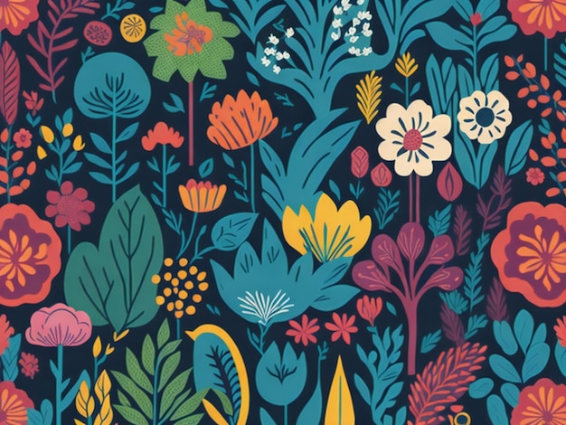 a colorful floral pattern with flowers and leaves