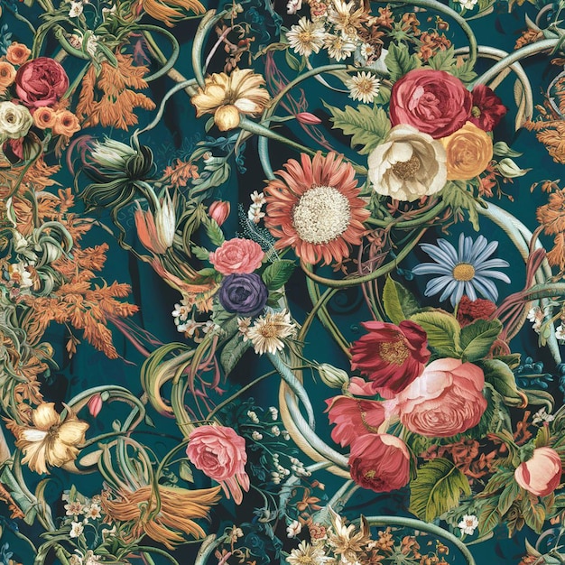 a colorful floral pattern with flowers